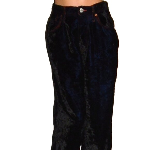 Vintage Jet Set Royal Blue Black Velvet Pants 28w - Picture 1 of 8